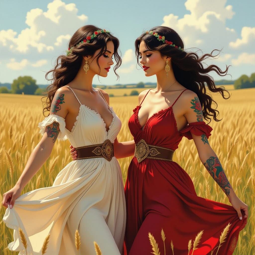 Celtic Tattooed Women Dancing in a Field