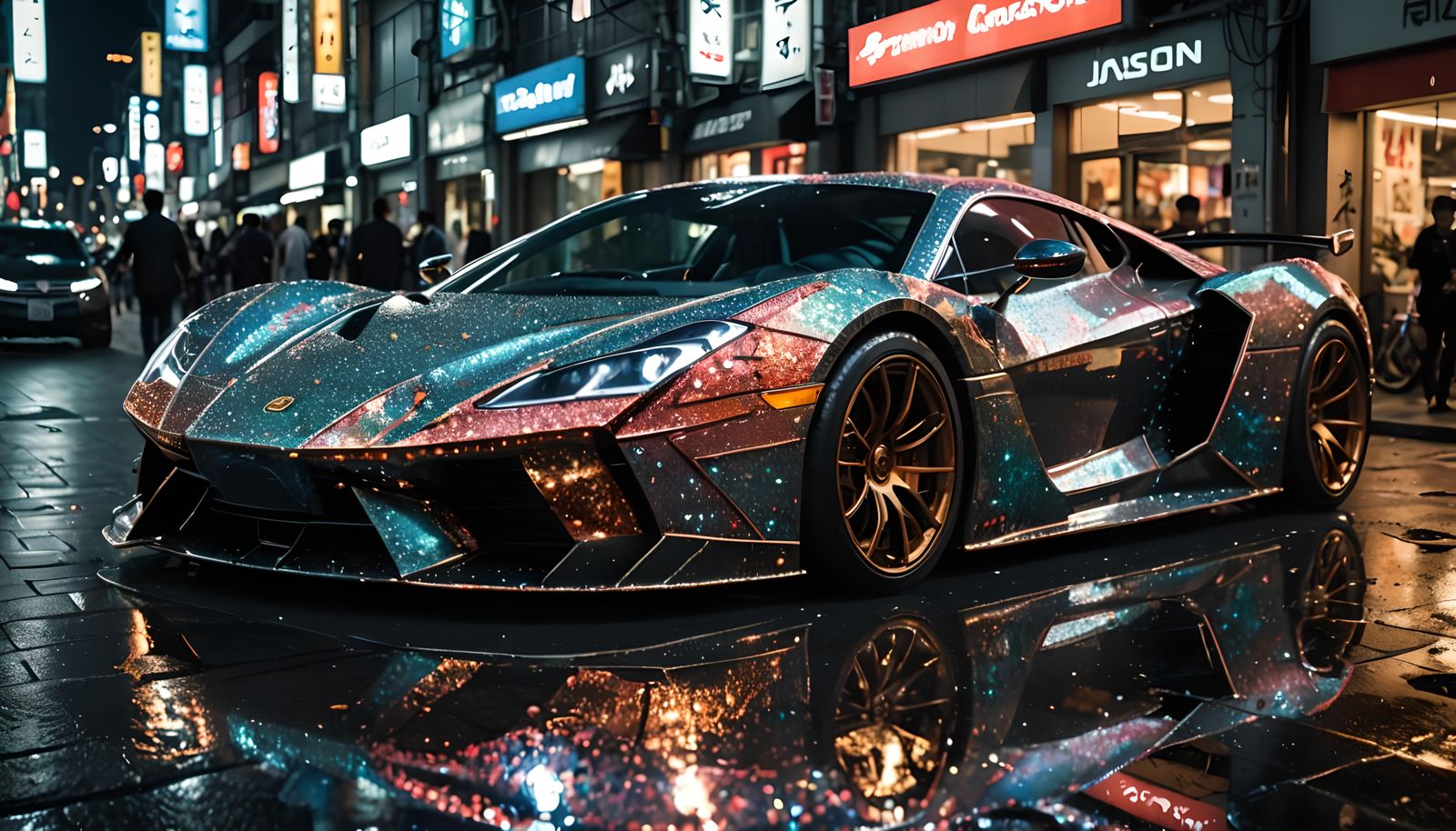 Gemstone Hyper-Car in Tokyo: Cyberpunk Street Scene