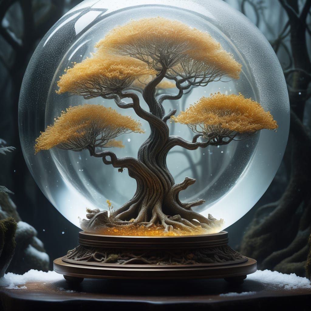 Mystical Citrine Crystal Tree in Snowy Globe