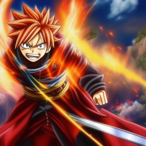 Futuristic Natsu Dragneel: Hyper-Detailed Rendering