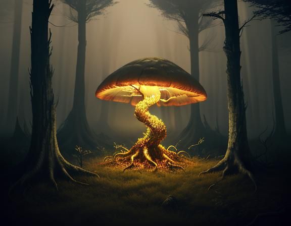 Amphibioid in Eerie Forest: Surrealist 3D Art
