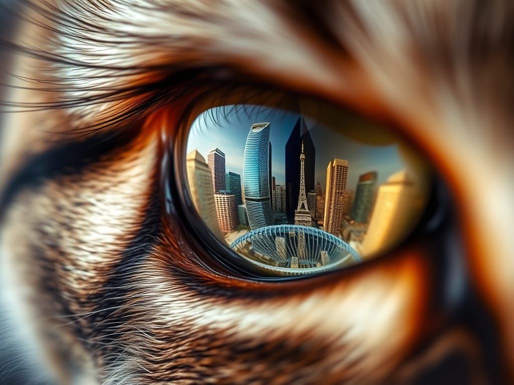 Futuristic Cityscape Reflected in Cat's Eye Macro