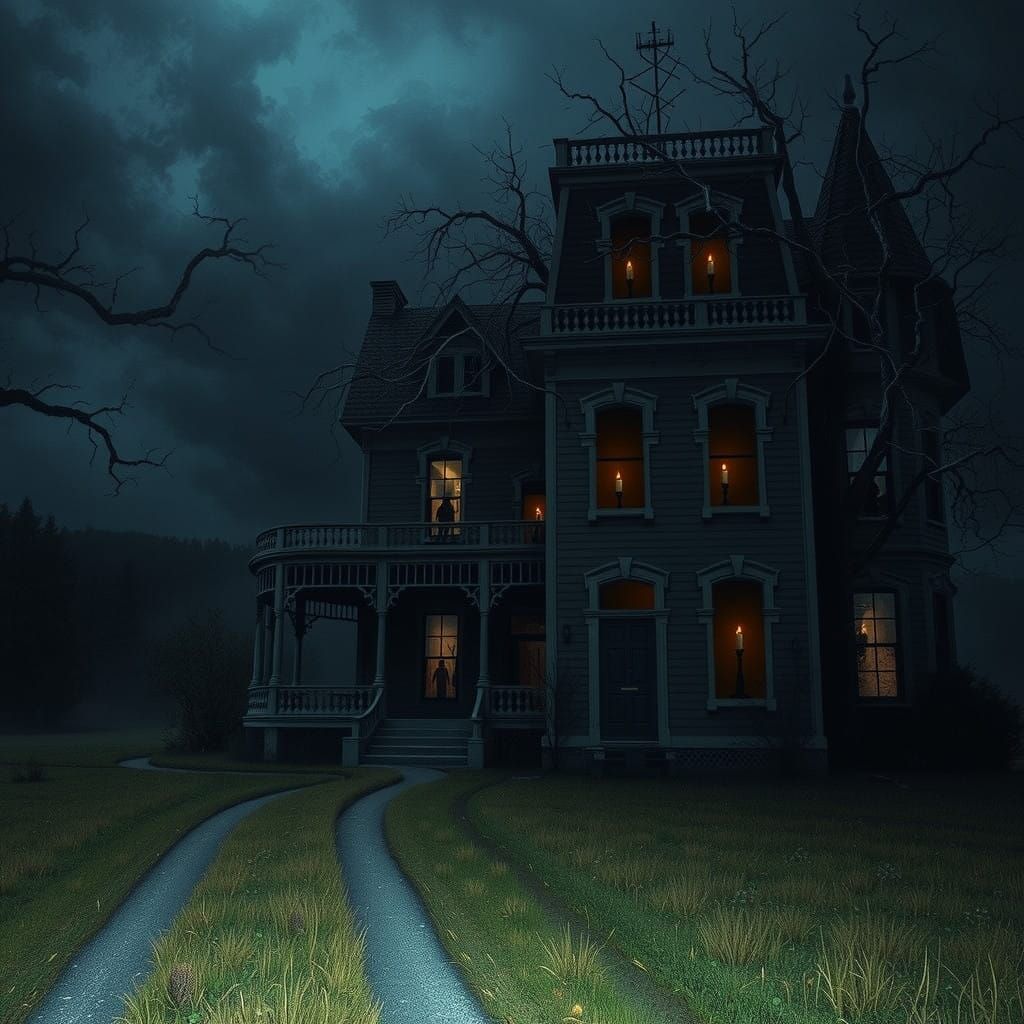 Haunting Isolated Victorian Mansion in Gloomy Fog