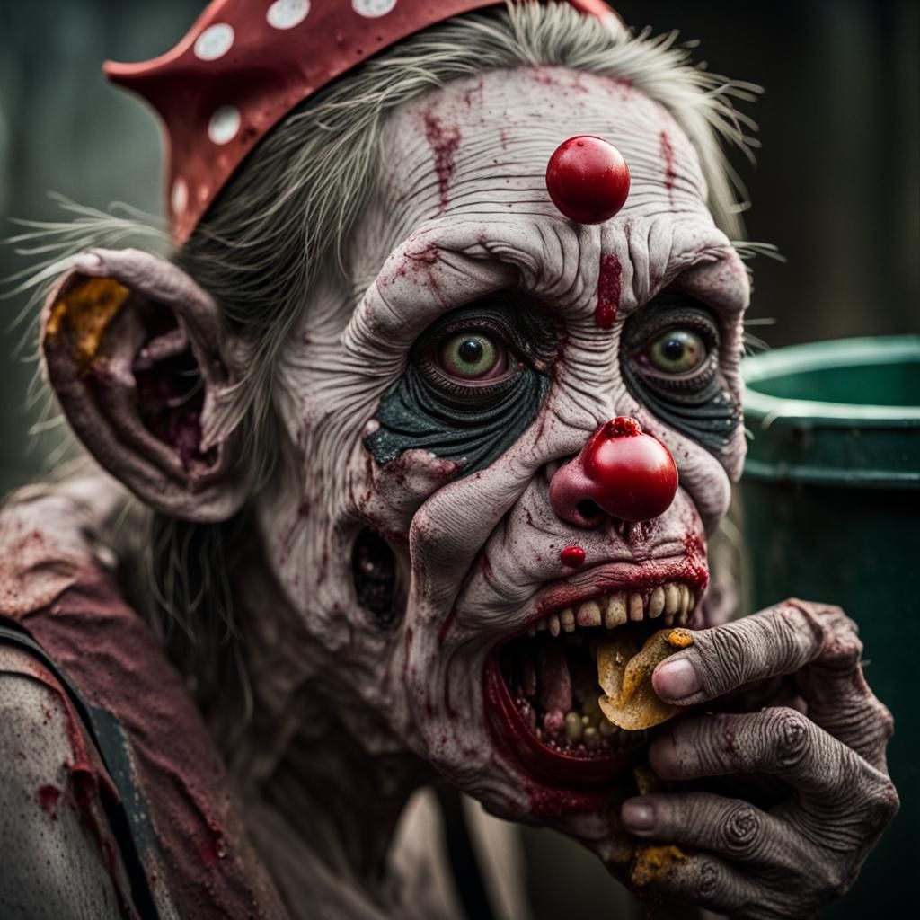 Grotesque Zombie Clown Feast: A Dark Portrait