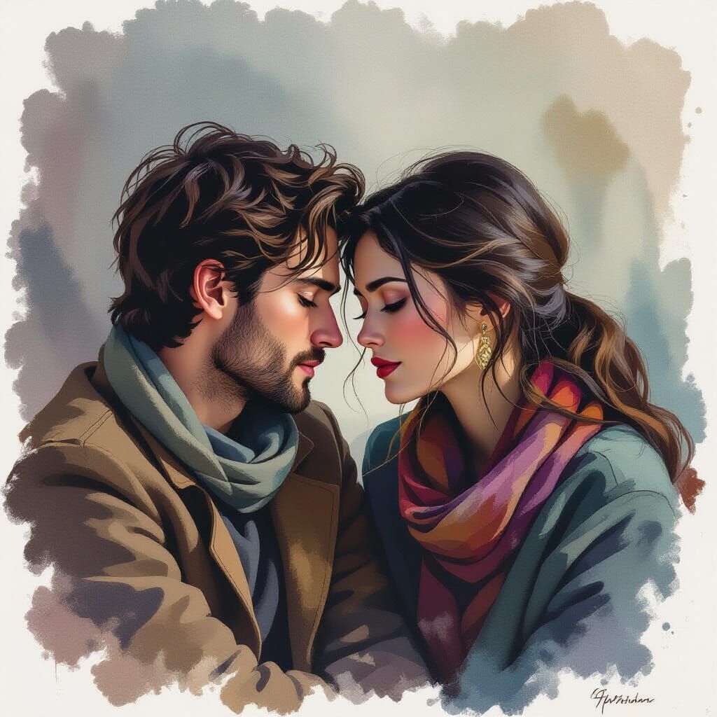 Shared Vulnerability: Gouache Painting of Two Figures