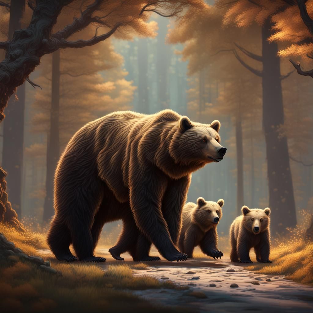 Bear Family Portrait in Detailed Digital Painting
