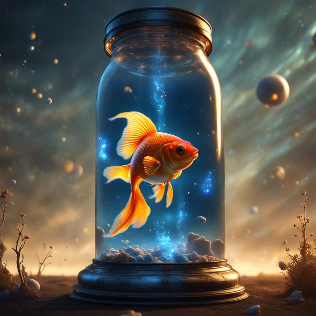 Goldfish in Space Saving Earth: Detailed Digital Art