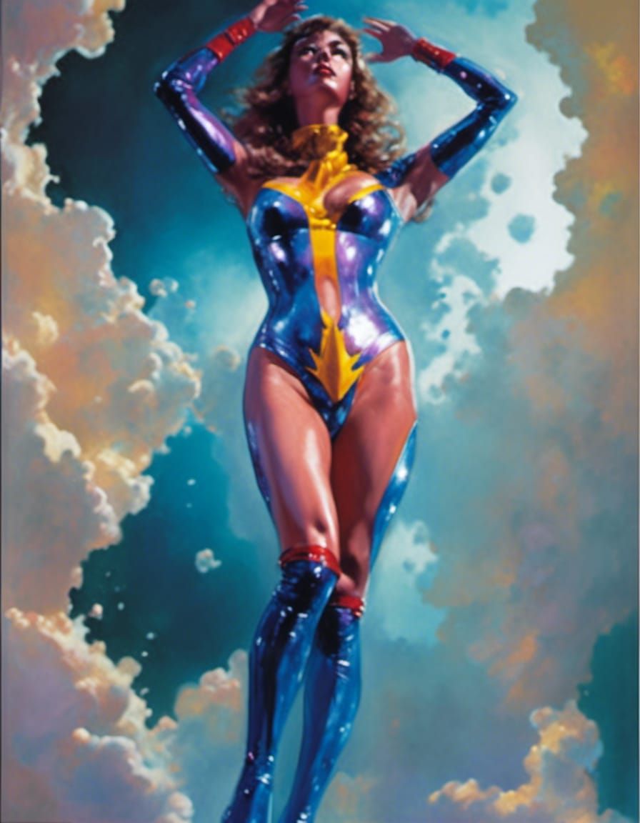 Latex Bikini Superheroine Acrylic Painting