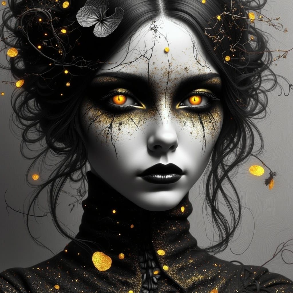 Ethereal Woman in Gothic Charcoal Drawing