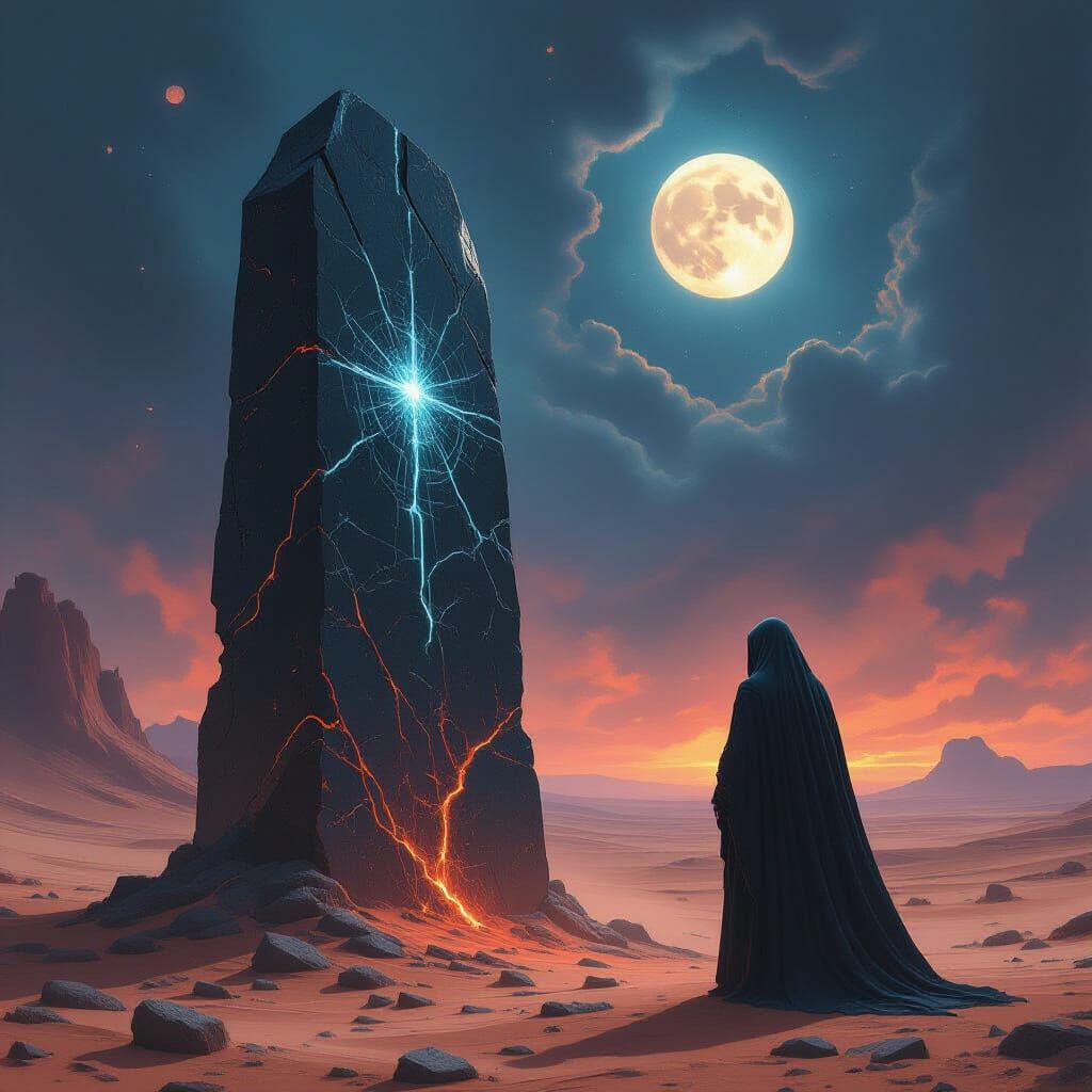 Veiled Harbinger at Obsidian Monolith