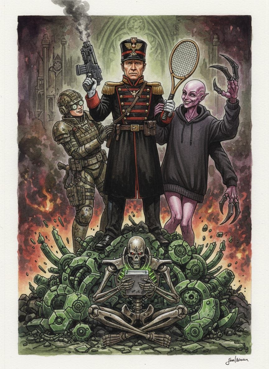 Imperial Commissar with Tennis Racket, in John Blanche Style