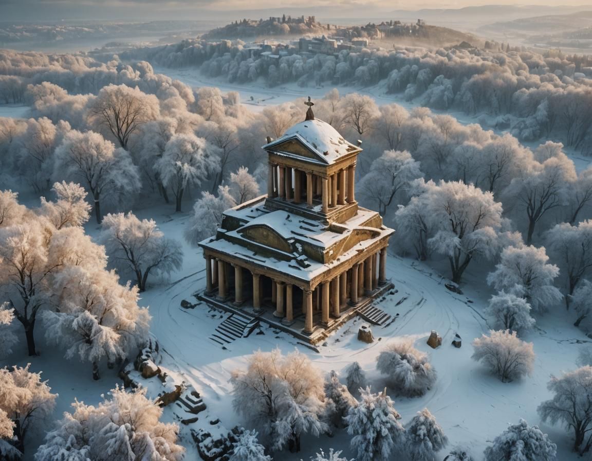 Snowy Tomb Landscape in Baroque Style