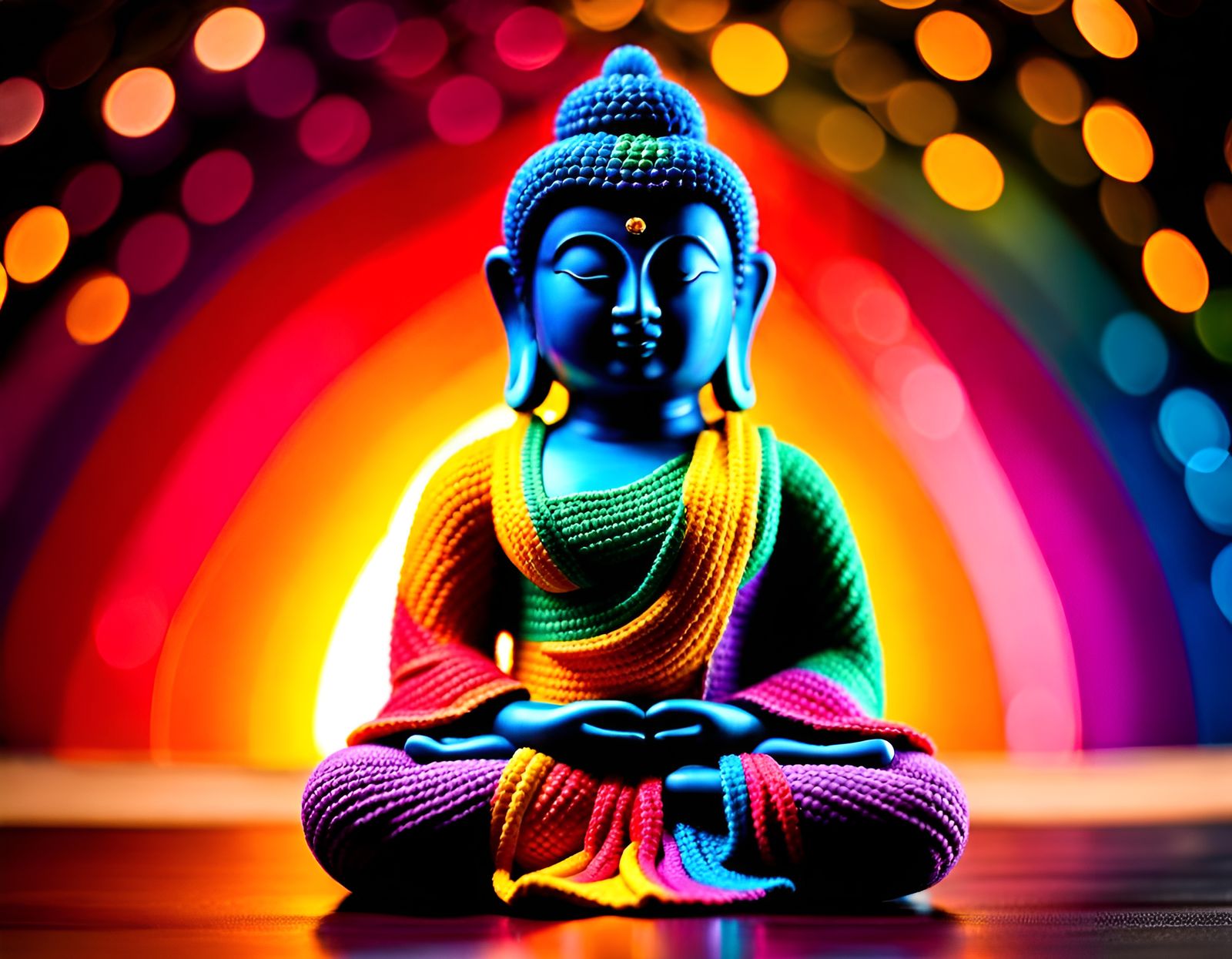 Rainbow Buddha Meditating: 3D Crochet Art