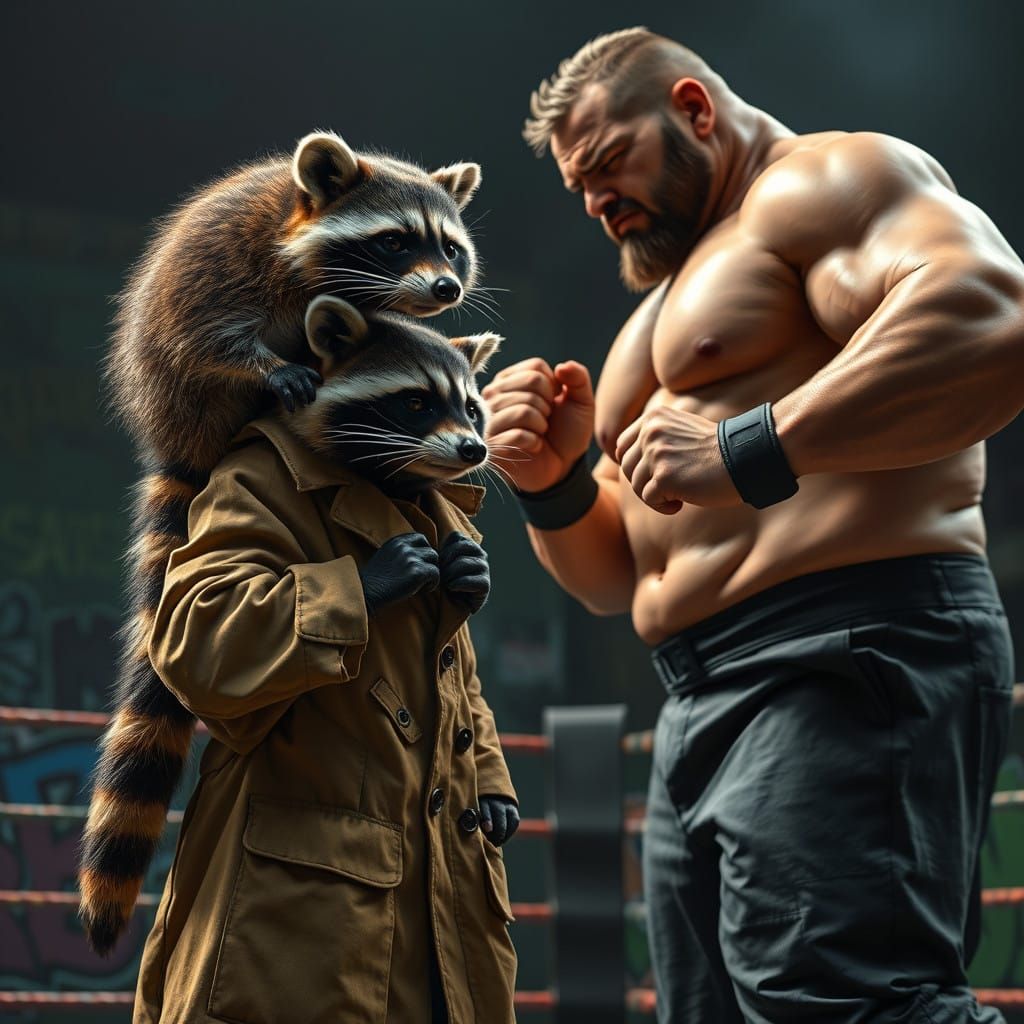 Raccoon Underdogs Clash with Human Heavyweight in Hyperreali...