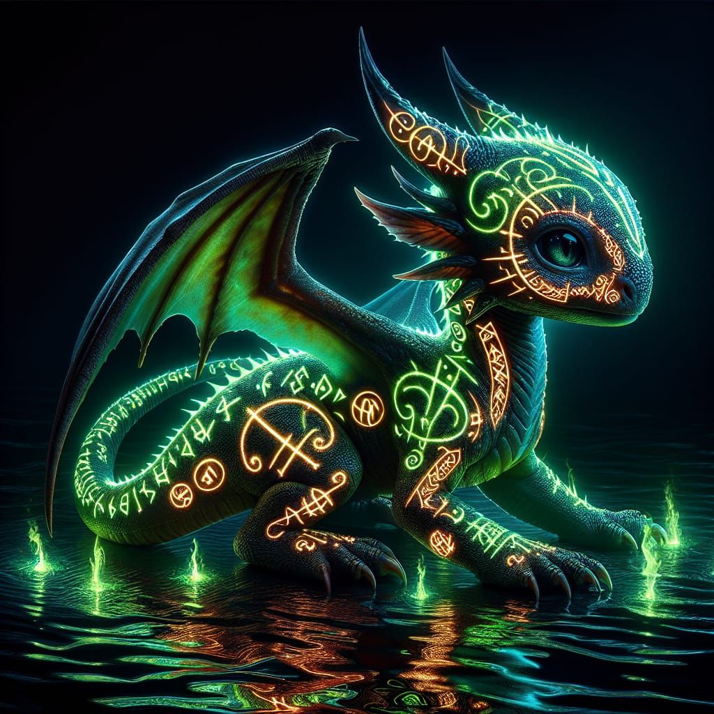 Bioluminescent Norse Rune Dragon