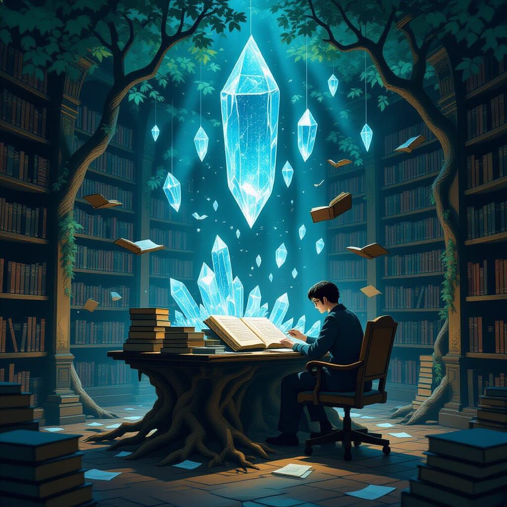 Surreal Floating Book Library Inspired by Studio Ghibli