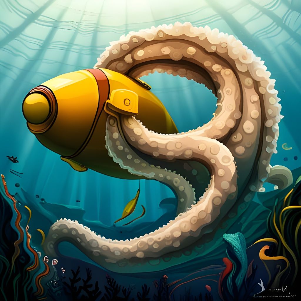 Yellow Submarine and Giant Octopus Encounter