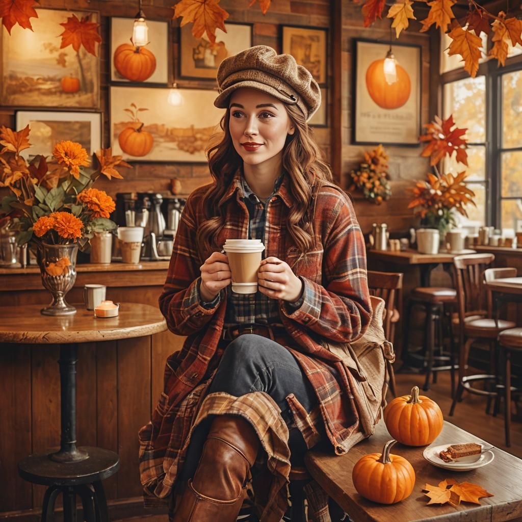 Autumn Latte in Rockwell-Inspired Nostalgic Scene