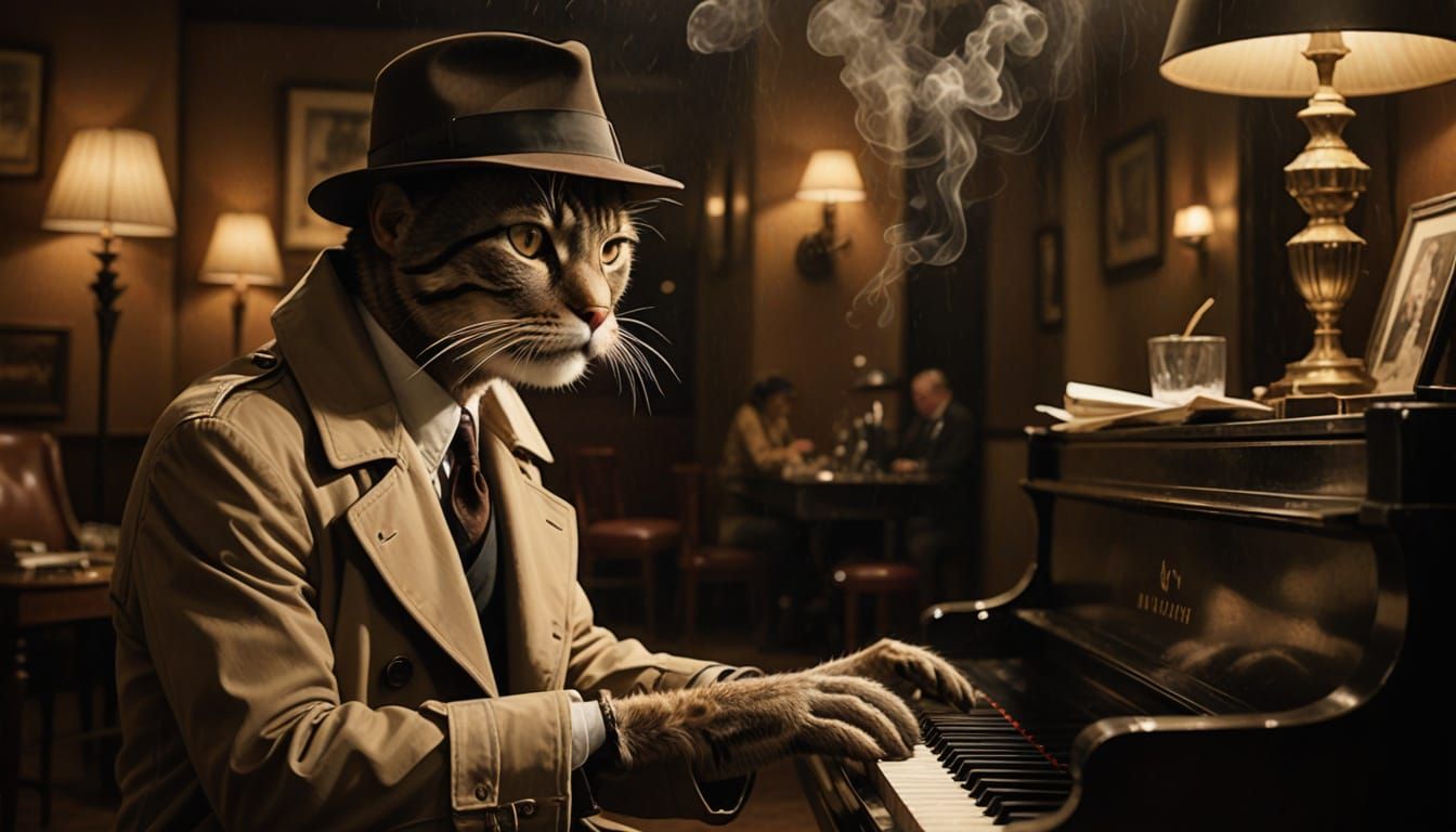 Sultry Jazz Cat in Film Noir Style