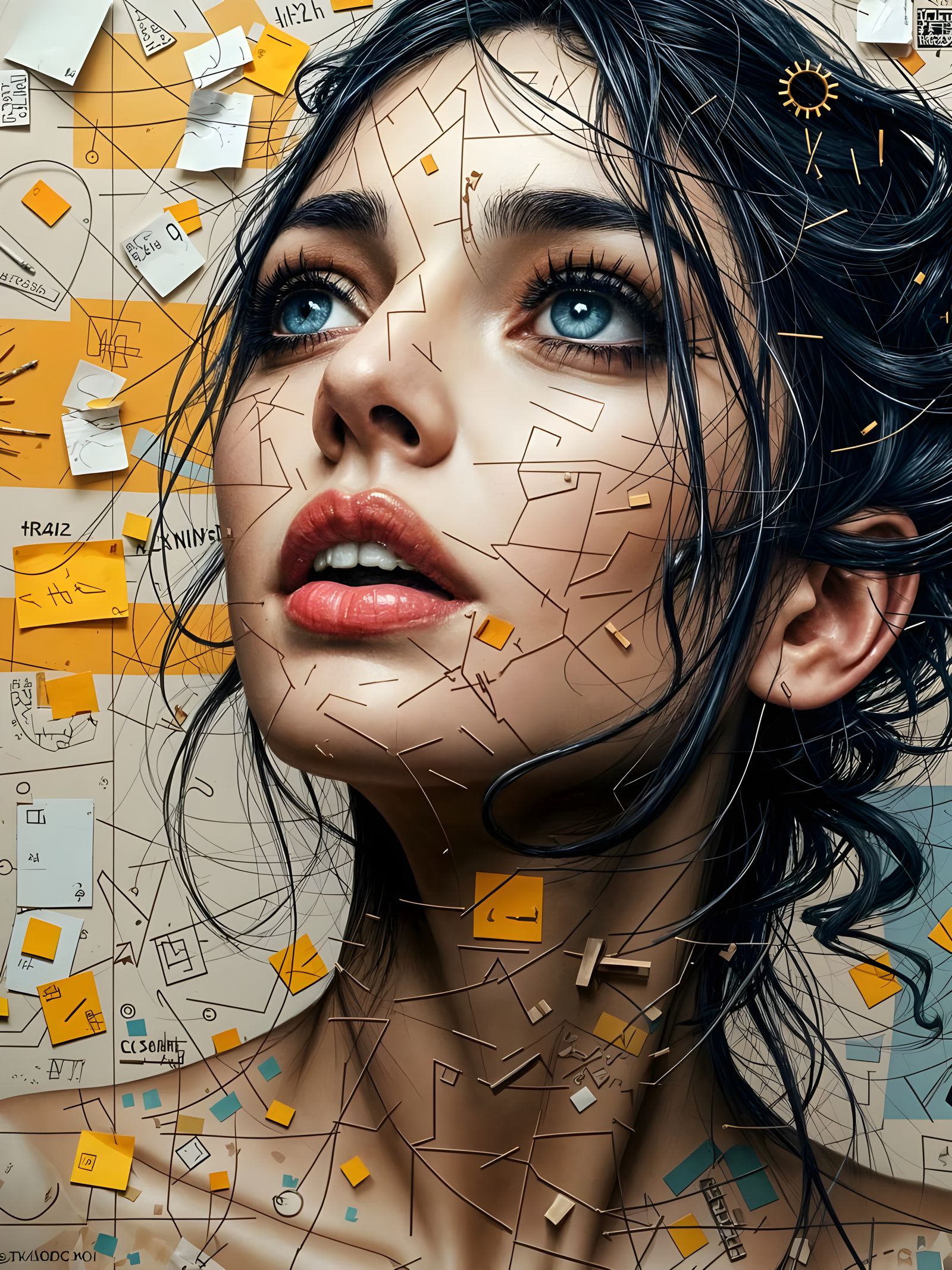 Beautiful Woman's Portrait in Tattered Oil Painting Style