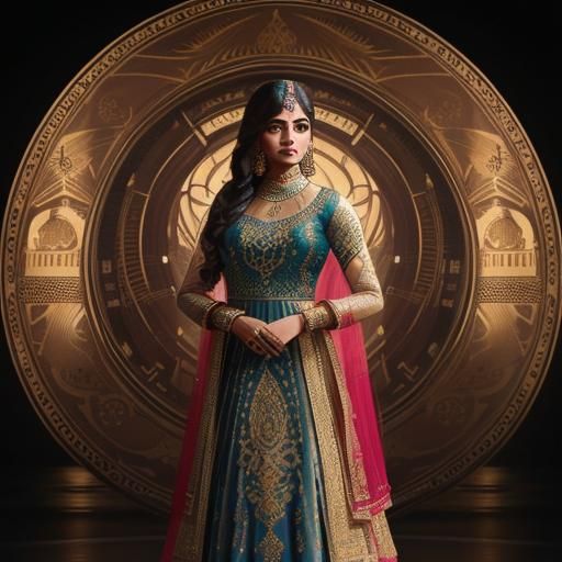 Indian Woman in Embroidered Anarkali Suit