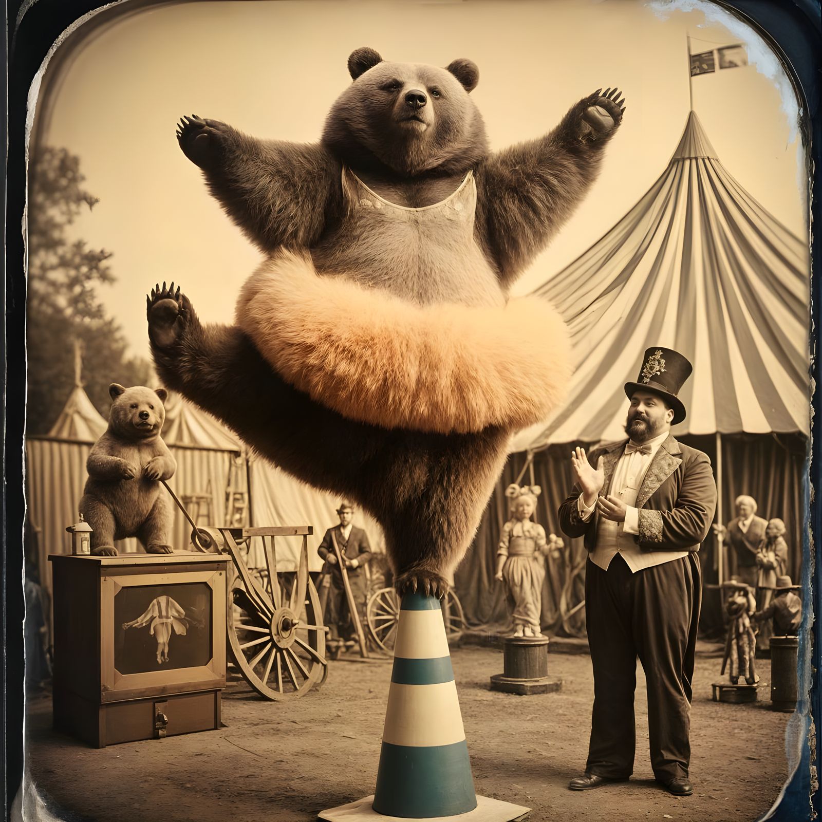 Obese Bear in Tutu Performs Handstand in Vintage Circus
