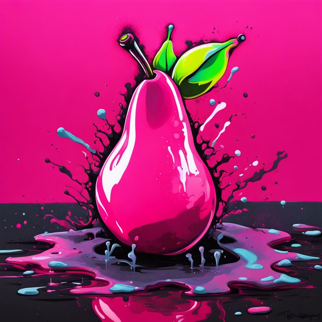 Neon Pink Pear in Graffiti Splash Art Style