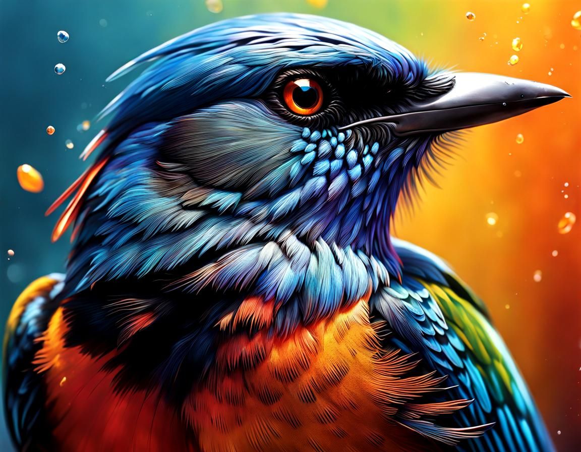 Dazzling Bird Close-Up in Hyperrealistic Splash Art