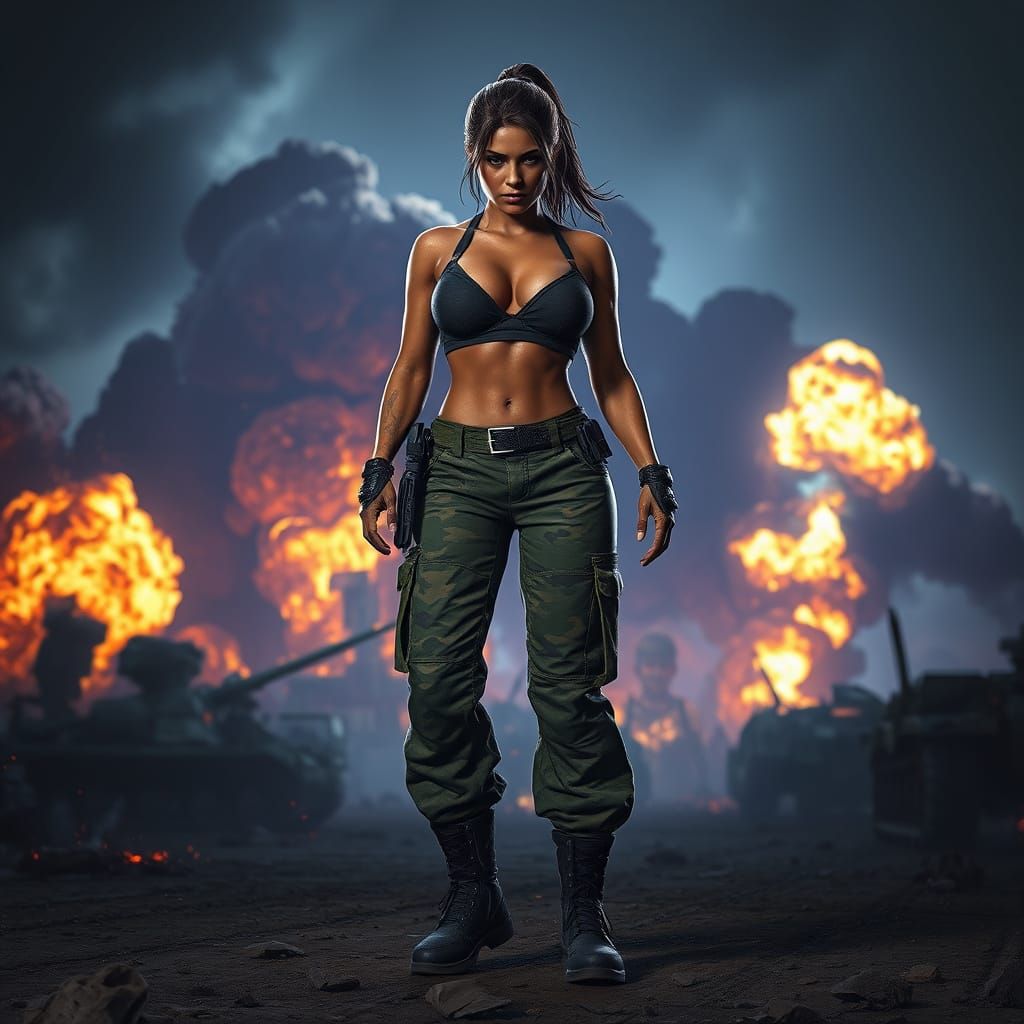 Voluptuous Warrior on Battlefield: Dark Fantasy Concept Art