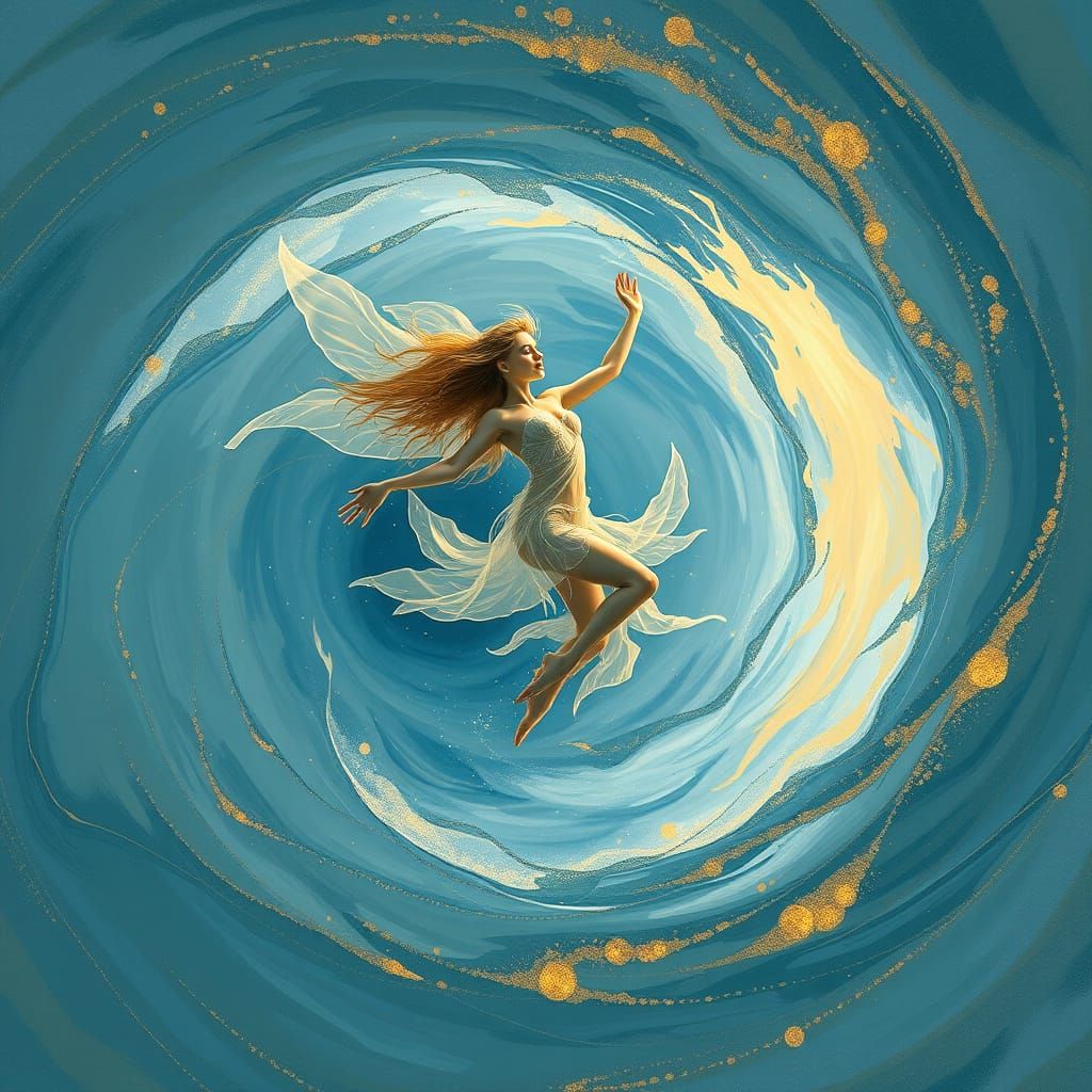 Whispering Water Nymph Dances in Vibrant, Glowing Vortex