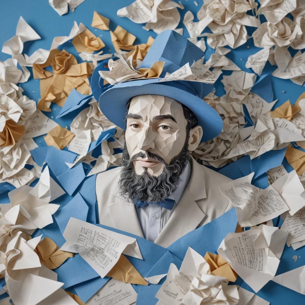 Stressed Orthodox Jew in Intricate Paper Cut-Out Art