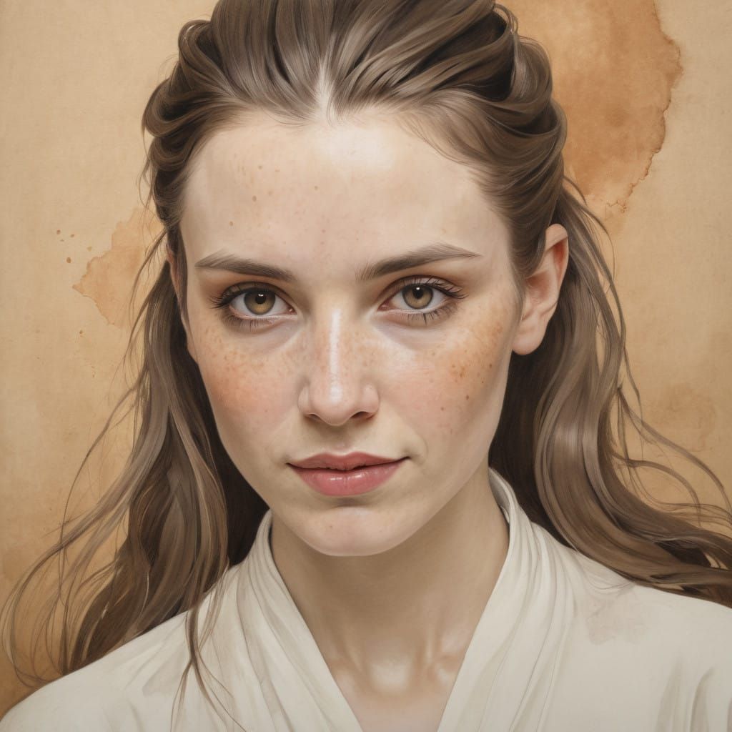 Princess Leia in Elegant White Robes, Charcoal and Crayon Ar...