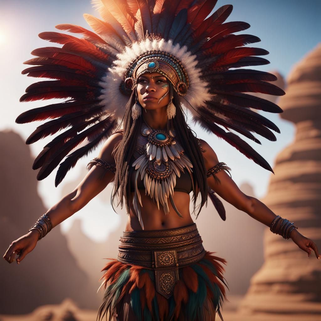 Tribal Dancer with Feathered Headdress, Fantasy Art
