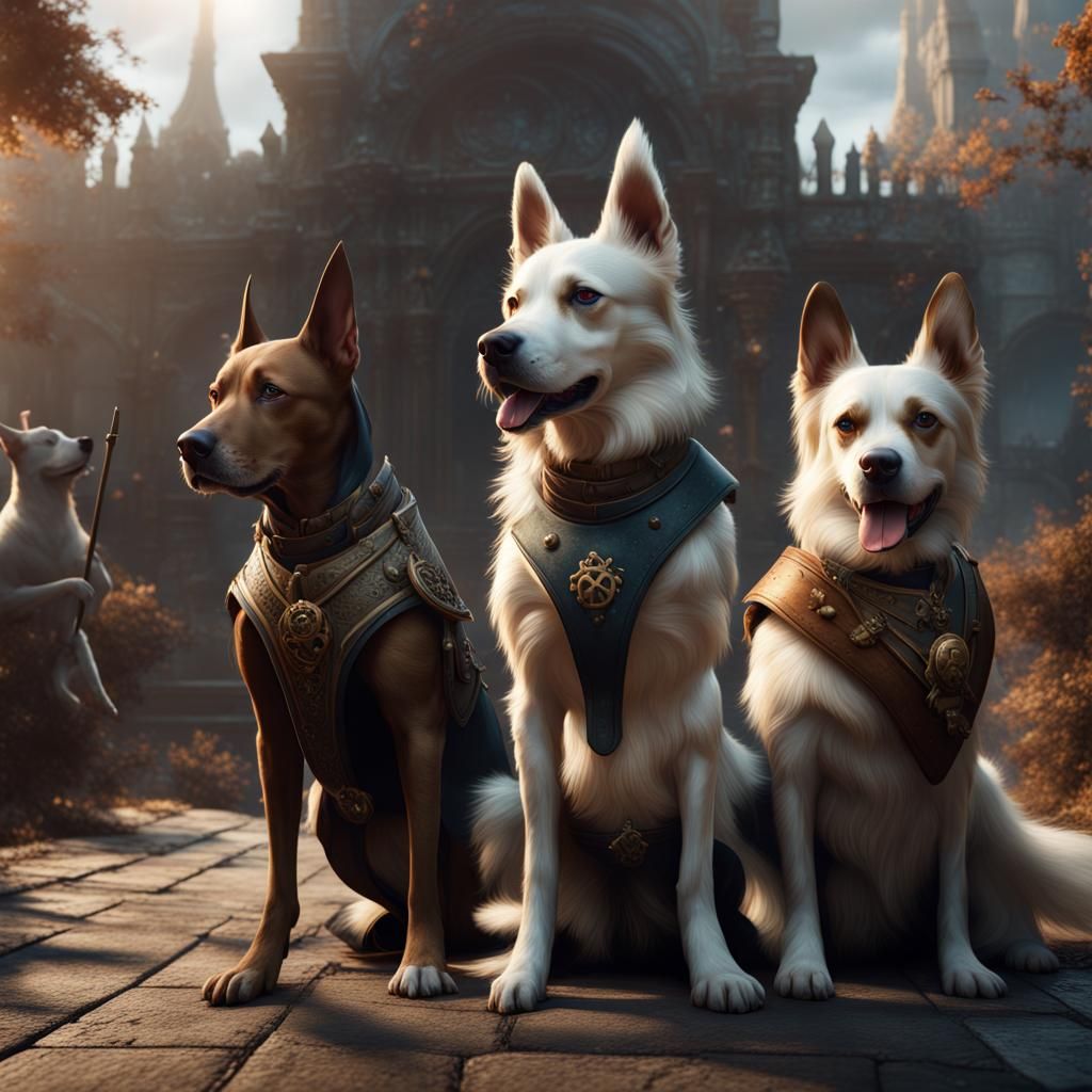 Fantastical Detailed Matte Painting of Dogs
