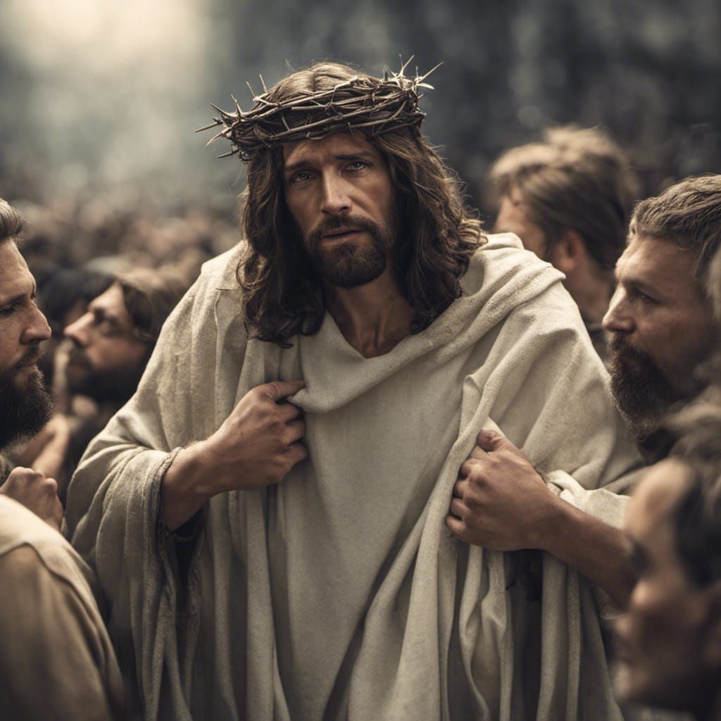 Jesus with Crown of Thorns in Crowd