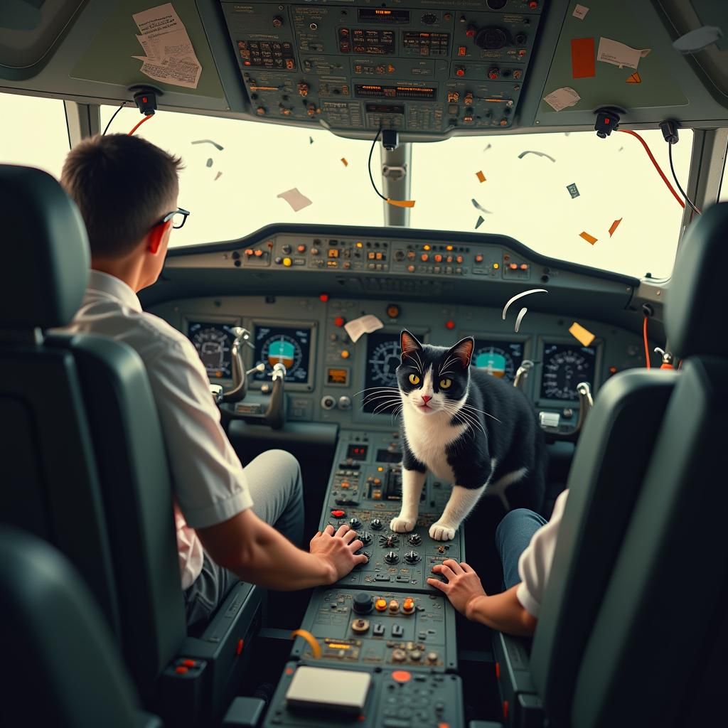 Cat Wreaks Havoc in Airplane Cockpit: 8K Artstation