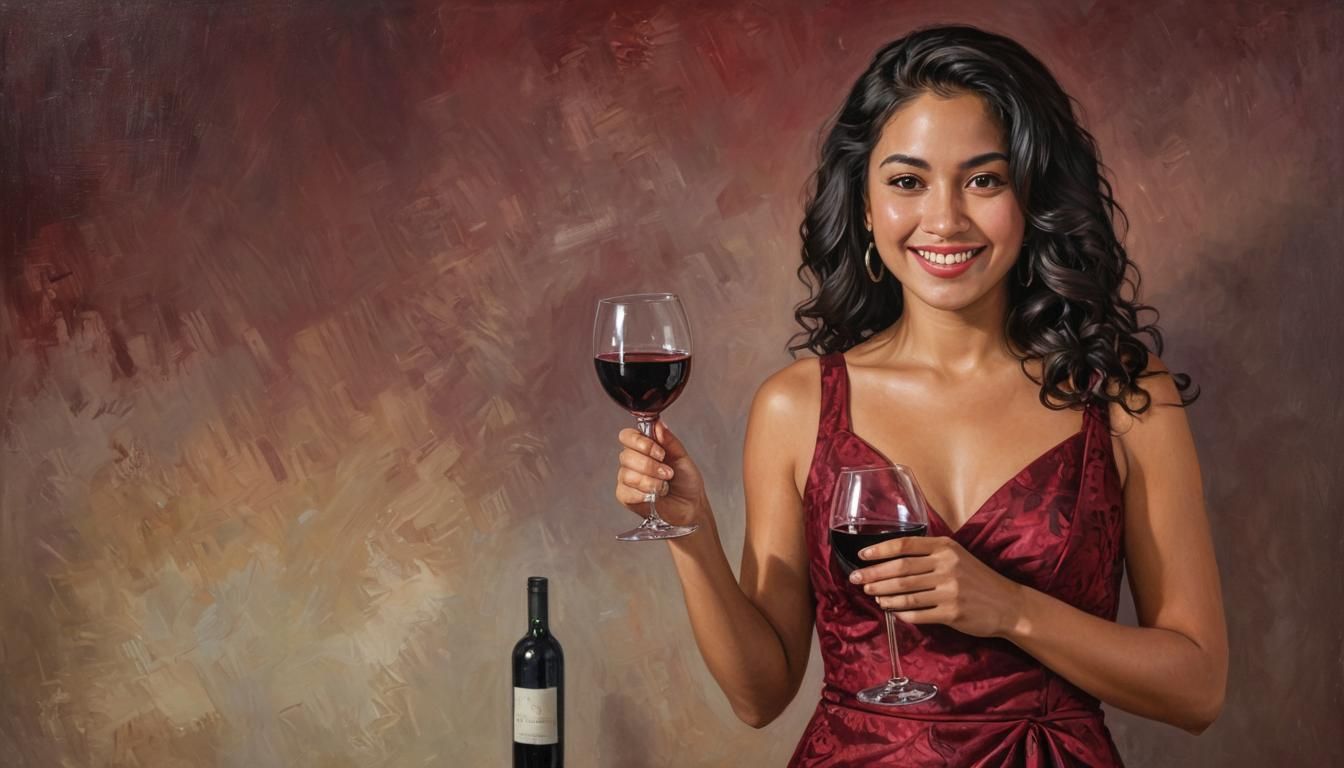 Latina Woman with Wine: Vibrant Oil Painting