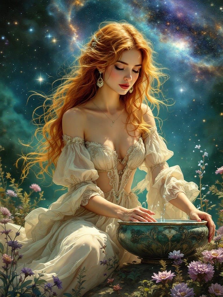 Cosmic Zodiac Goddess in Soft Pastels