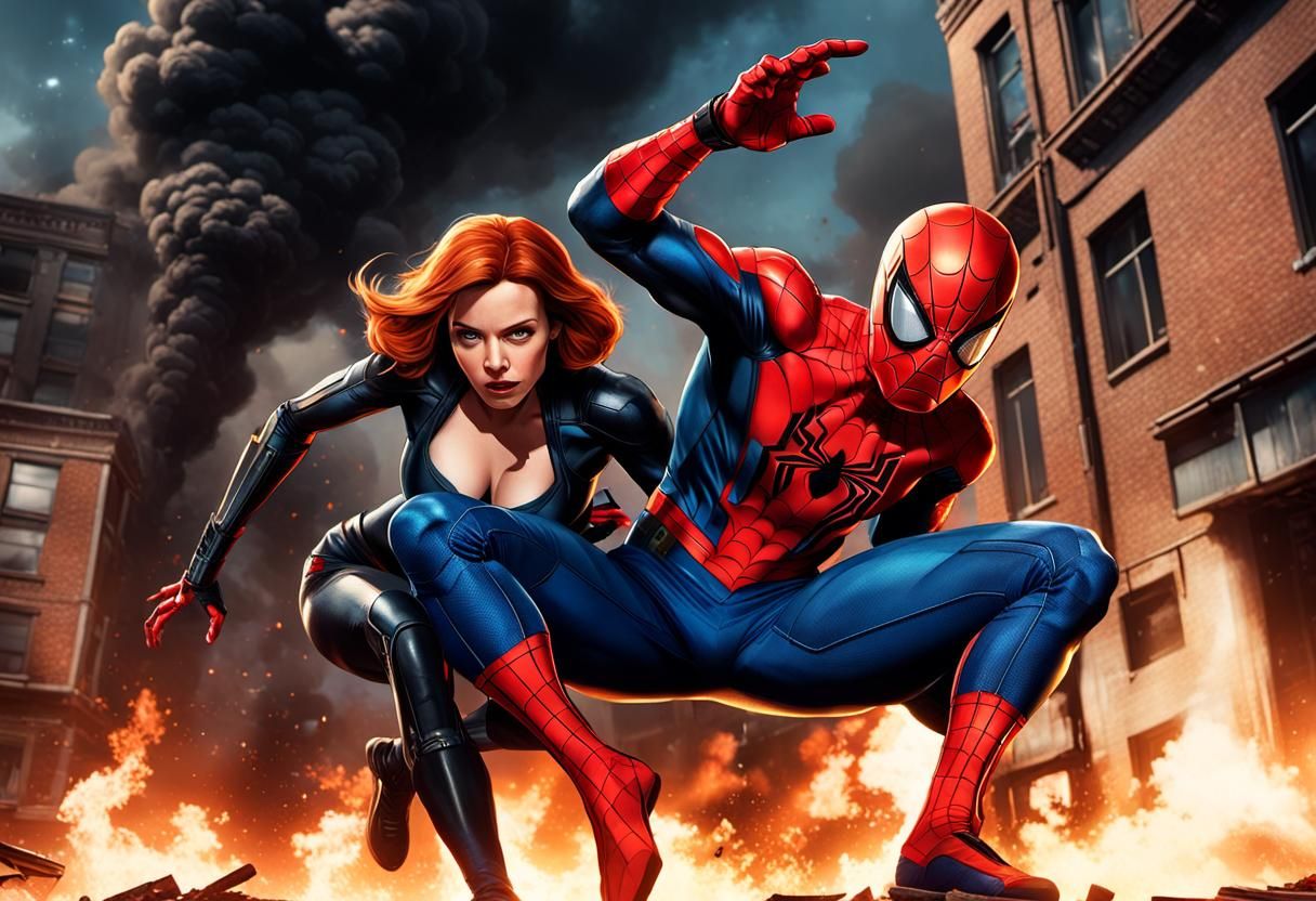 Spider-Man and Black Widow Escape Burning Building
