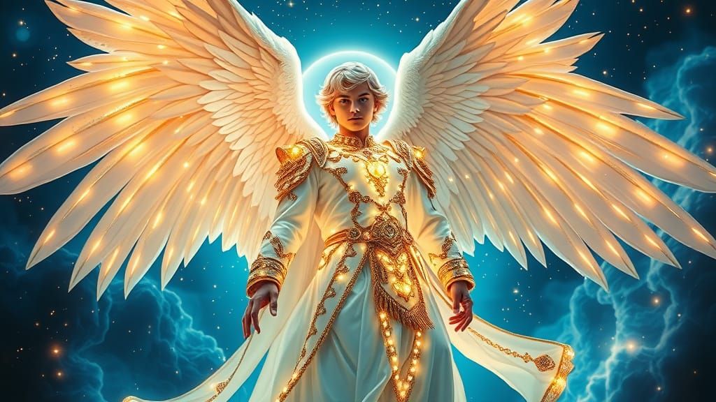 Radiant Archangel Leading Descent in Hyperrealistic Style