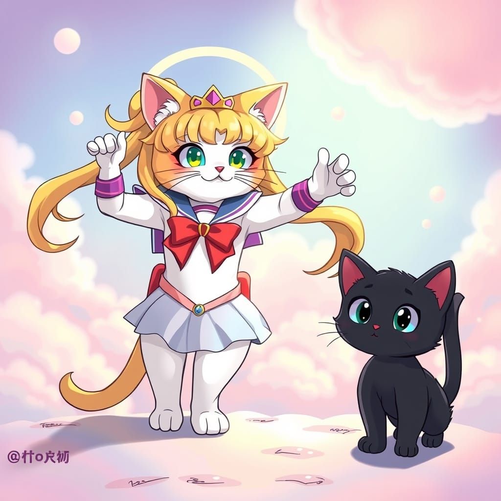Sailor Cat Heroine in Vibrant Anime-Inspired Art