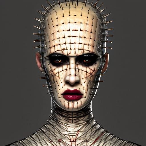 Female Pinhead: Hyperrealistic Horror Concept Art