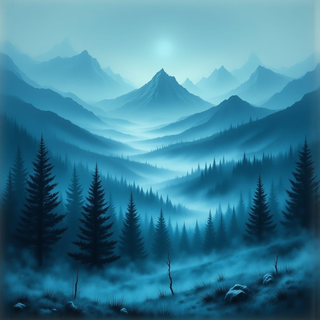 Dreamlike Blue Landscape in Expressionist Style