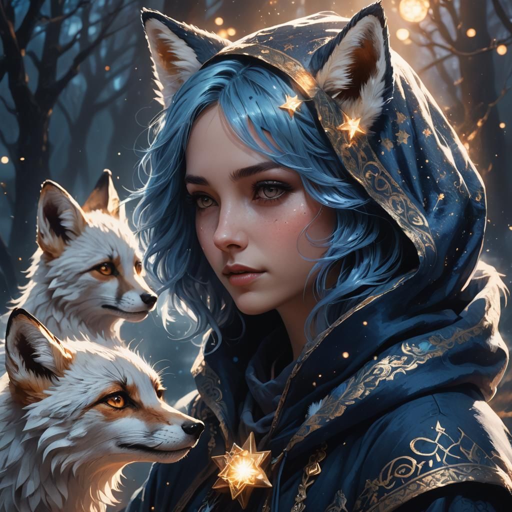 Ethereal Woman and Fox in Concept Art Style