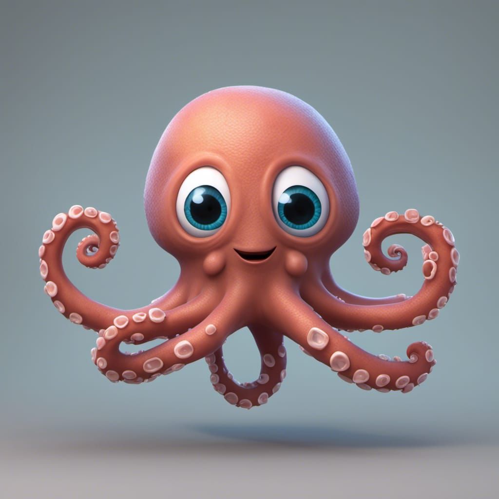 Cute Octopus in Pixar Style 3D Digital Art