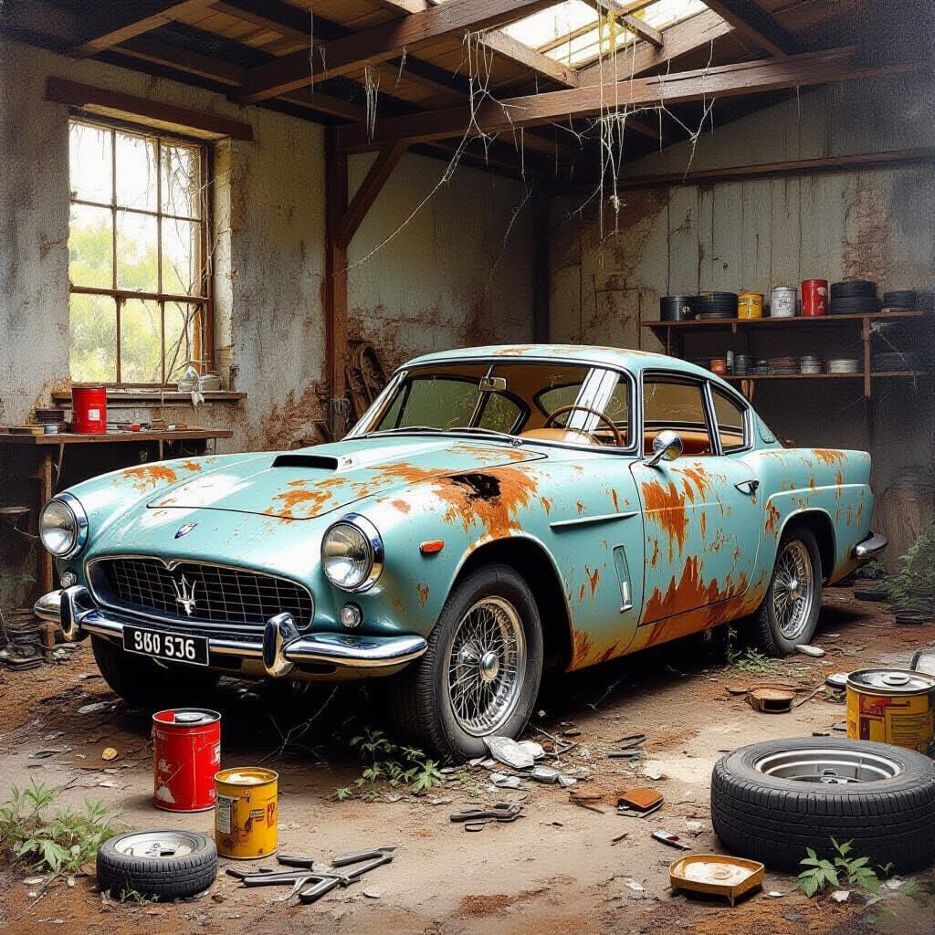 Abandoned Maserati 3500 GT in Disused Workshop