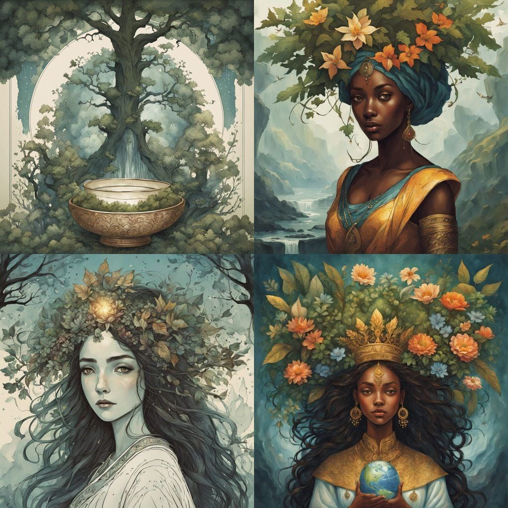 Mother Earth Goddess in Nature-Inspired Portrait