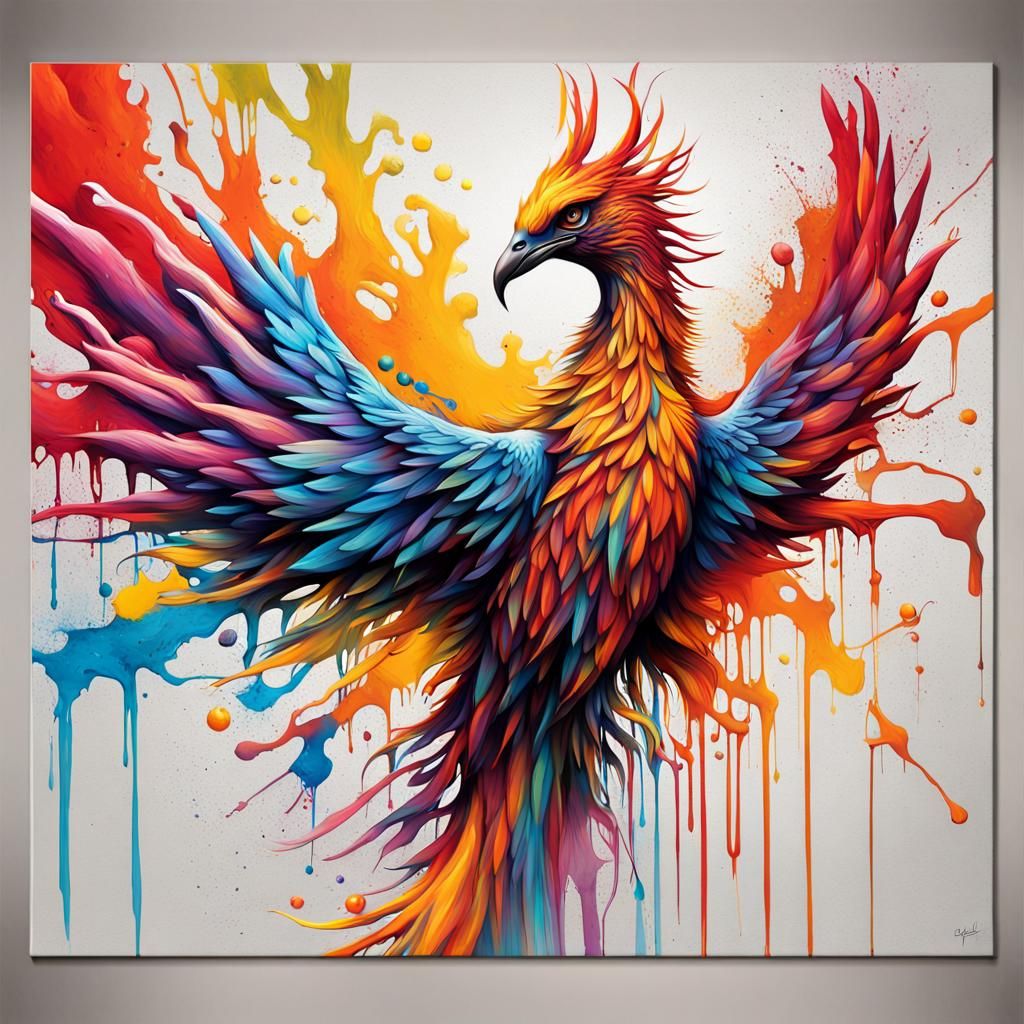 Colorful Phoenix Graffiti Art Print on Canvas