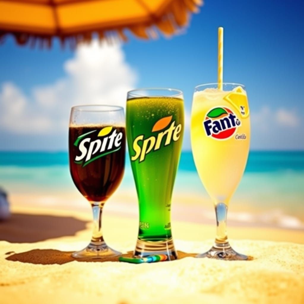Summer Beach: Cola, Sprite, and Fanta Photography