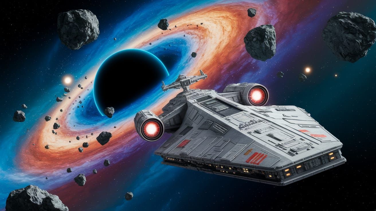 Cosmic Rebel Starship Hurtles Through Vibrant Galaxy